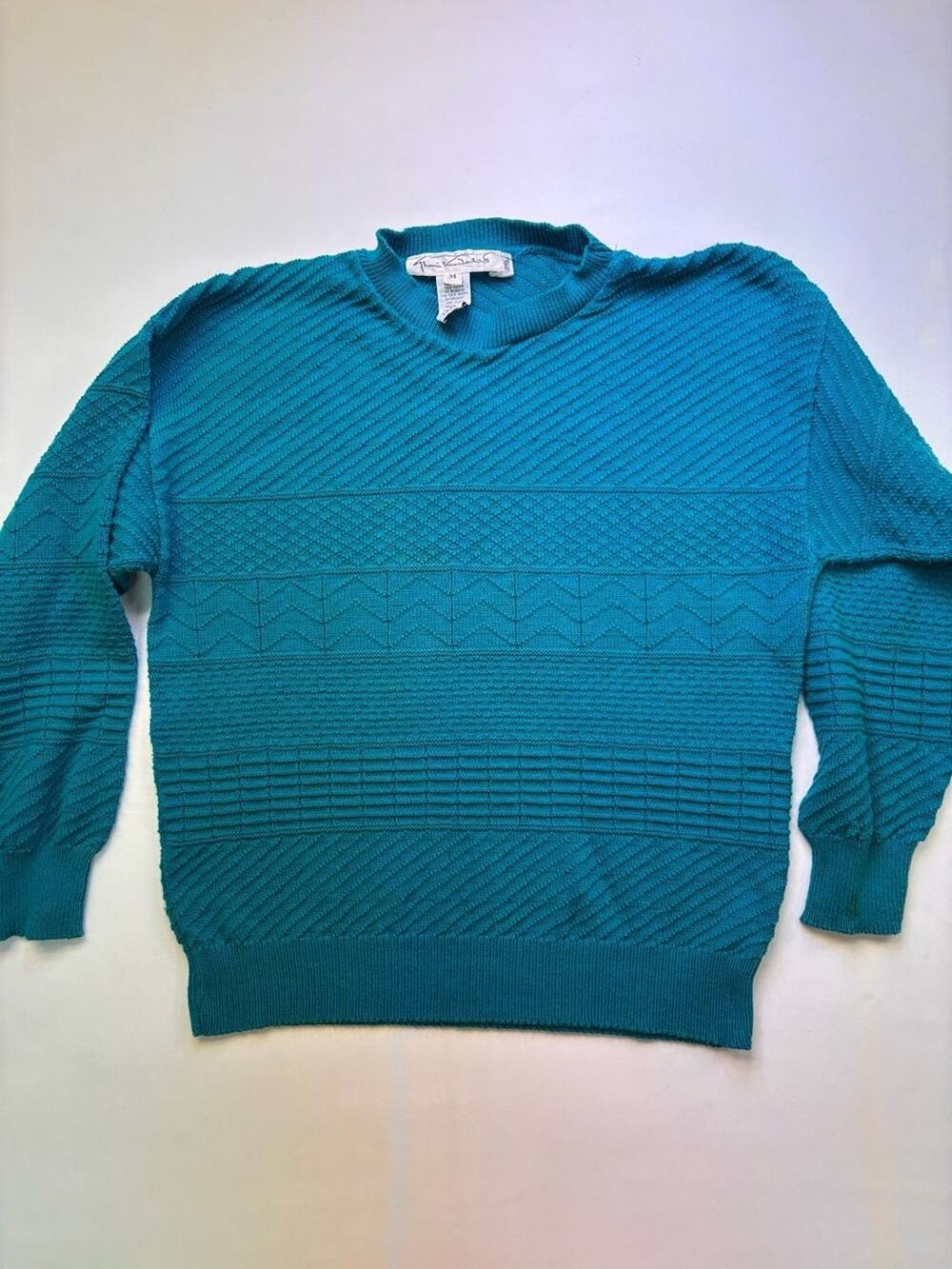 Vintage Gloria Vanderbilt Teal Cotton Patterned Knit Pullover Sweater
